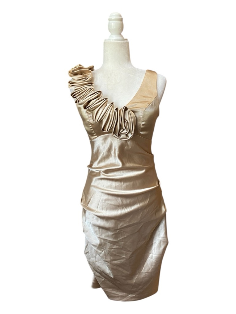 Juno Womens Gold Metallic Formal Evening Dress Size Small Prom Wedding Satin